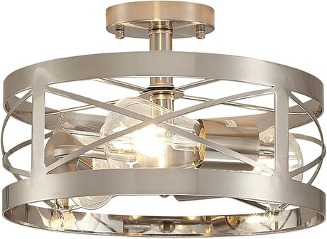 Rustic Industrial 3-Light Semi-Flush Mount Ceiling Light 13" Matte Black Round Lighting