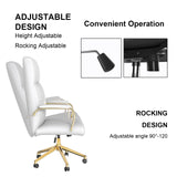 Executive Office Chair, White Leather Office Chair with Arms and Wheels