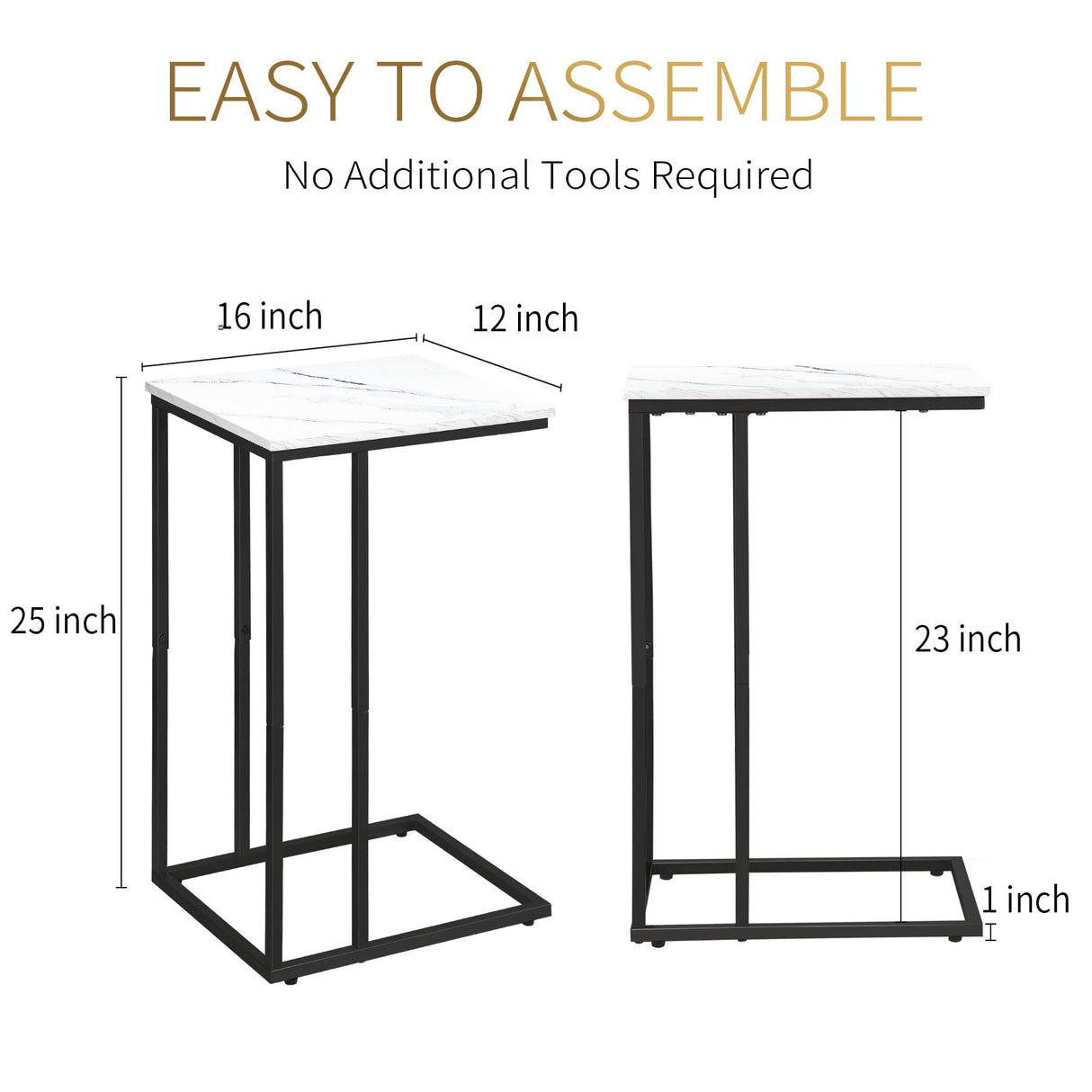 C Shaped Side Table Set of 2, Marble End Table for Sofa and Bed,