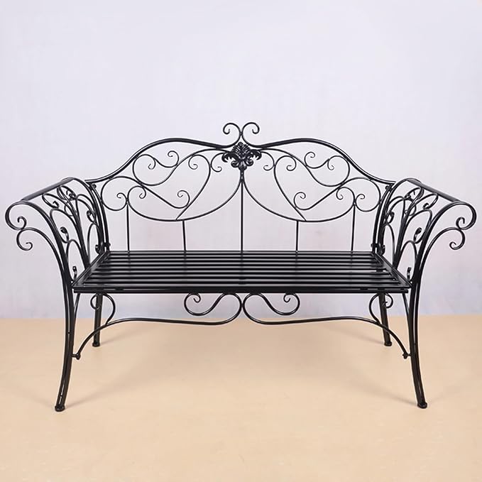 52" Patio Garden Bench, Outdoor Retro Park Benches, Metal Bench Chair 2 Seaters