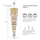 Luxury Modern Long Staircase K9 Chandeliers Gold Top Design 10-Tier Large Foyer