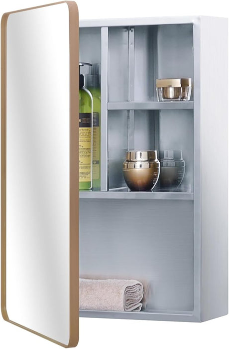 Stainless Steel Medicine Mirror Cabinet for Bathroom with Golden Framed Door