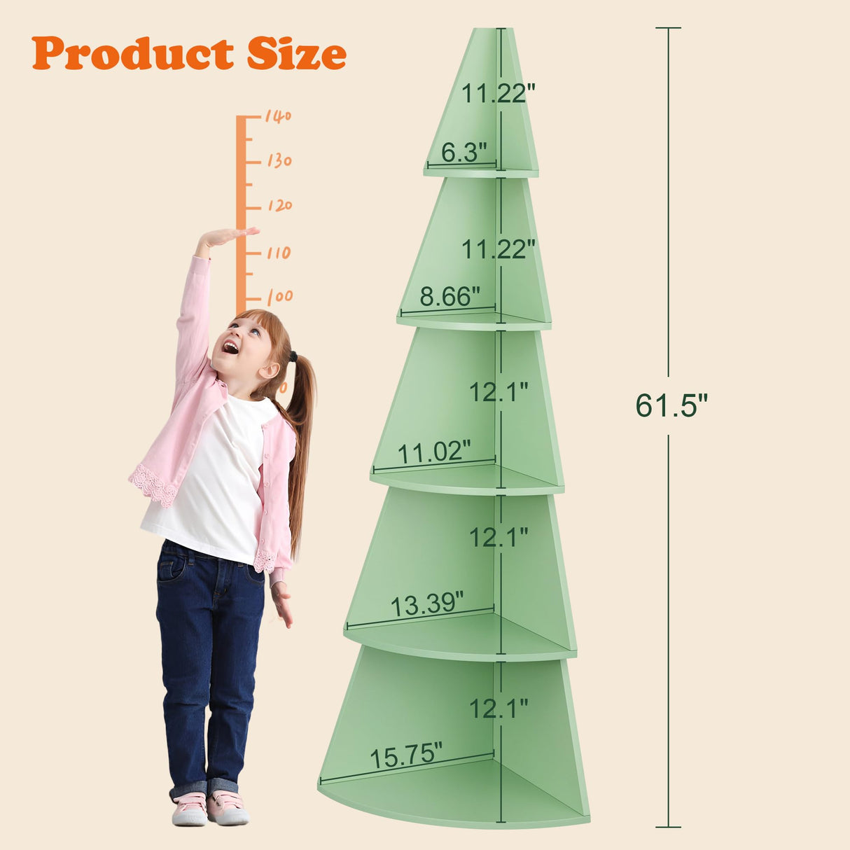 Tree BookShelf, 5 Tier Corner Book Shelf, 62" Tall Christmas Tree Corner Ladder Shelves Display Stand,