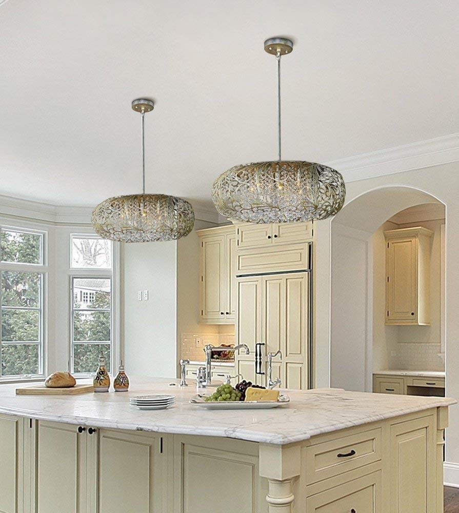 Arabesque-Nine Light Pendant in Crystal style-24 Inches Wide by 12 inches high-Golden Silver