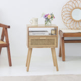 Modern Nightstand Rattan Side End Table with Storage, for Living Room, Bedroom and Small Spaces,