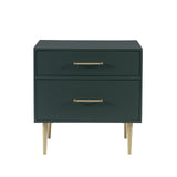 Linon Modern Dark Green Gold Hardware Lennon Two Drawer Nightstand