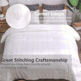 Tufted White Full Comforter Set (80x90 inches), 3 Pieces- Soft Cotton Jacquard