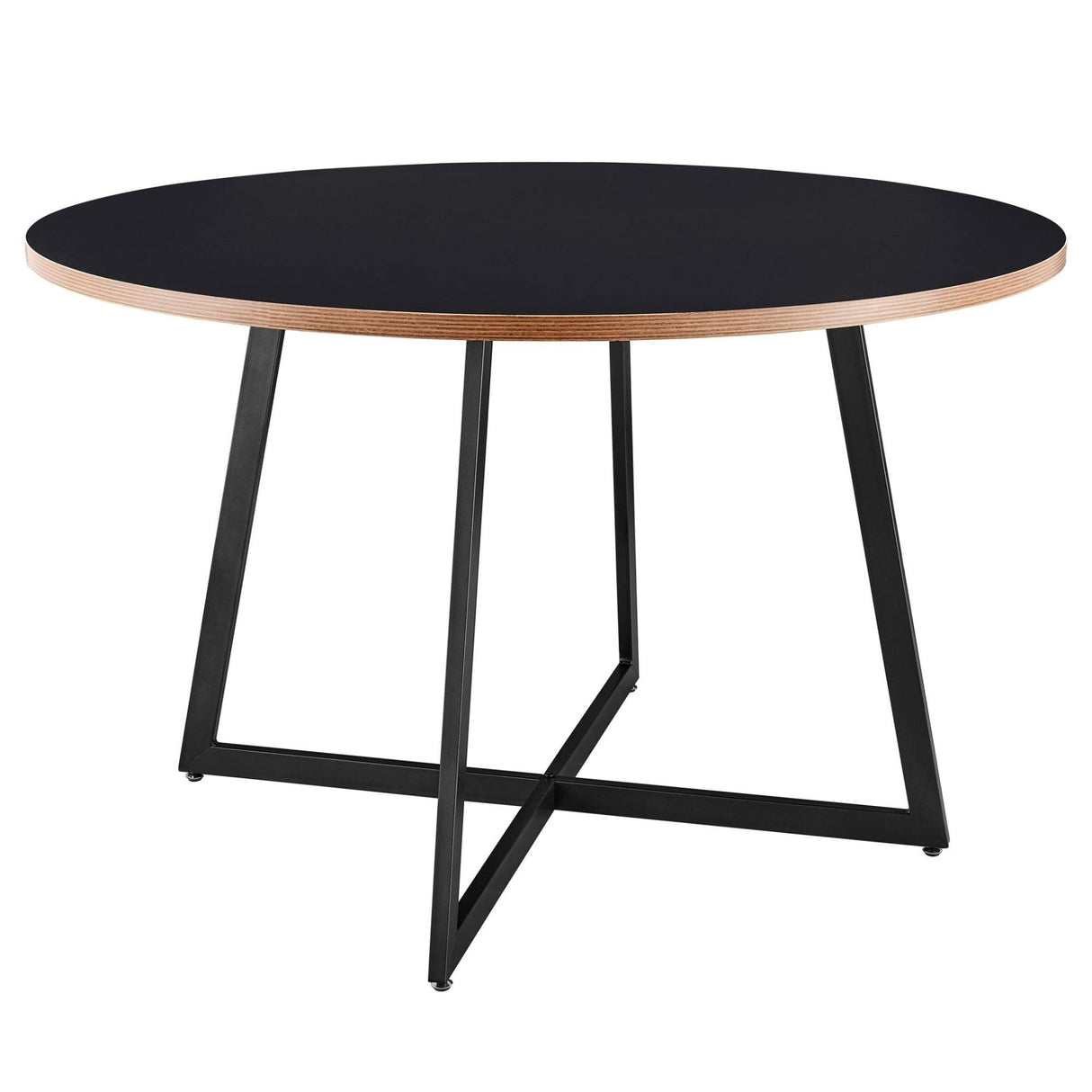 New Pacific Direct Courtdale 48" Round Wood Table in Black/Metallic Gunmetal