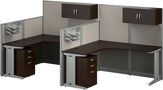 Office in an Hour L Shaped Cubicle Desks with Storage, Drawers,