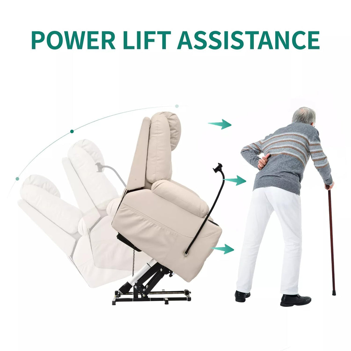 Modern Power Lift Chair Electric Recliner with Phone Holder Heated Vibration Massage Sofa Remote Overstuffed Ergonomic USB Port Elderly Oversized Large Home Elastic Foam PU Leather Metal