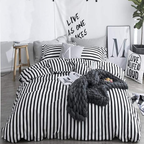 Striped Comforter Set Queen 3Pcs Black White Bedding Comforter Sets Farmhouse