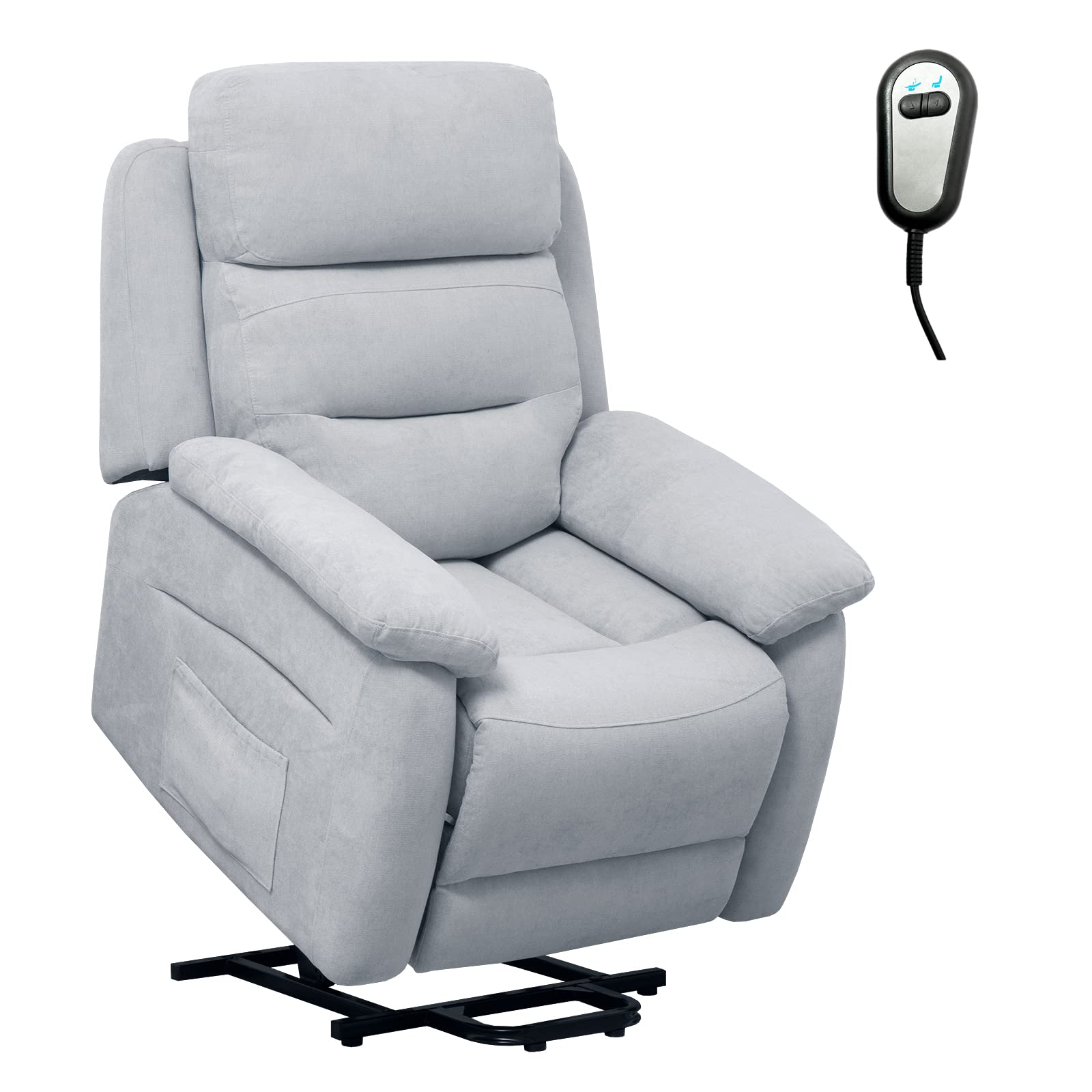 Lift Recliner Chairs for Elderly, Fabric Electric Recliner Chair w/Side Pocket & Remote Control, Living Room Reclining Chair for Seniors Home Theater Bedroom (Grey)