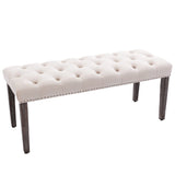 Button-Tufted Ottoman Bench, Upholstered Bedroom Benches Velvet Footrest Stool Accent Bench for Entryway Dining Room Living Room Bedroom End of Bed, Beige