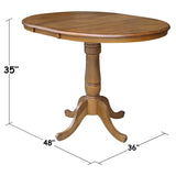 International Concepts 36" Round Top Pedestal Table with 12" Leaf-34.9" H-Dining or Counter Height, Pecan