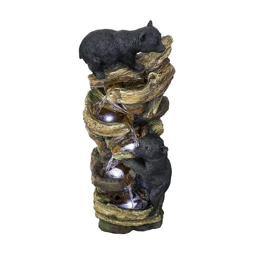 39.3 Inch 5 Tier Outdoor Garden Water Fountain Bears Climbing Tree Resin Fountain