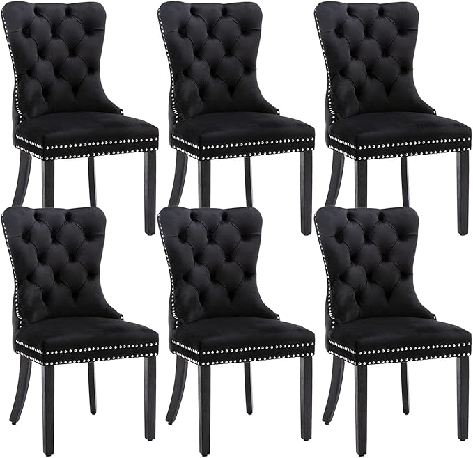 Eifizek Velvet Dining Chairs Set of 2, Tufted Dining Room Chairs with Nailhead Ring Pull Trim