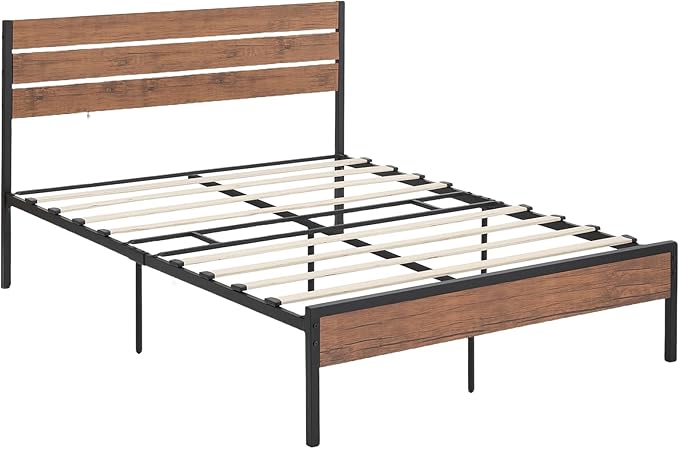 with Wood Headboard, Strong Wood Slats Support, Under Bed Storage, Noise-Free,