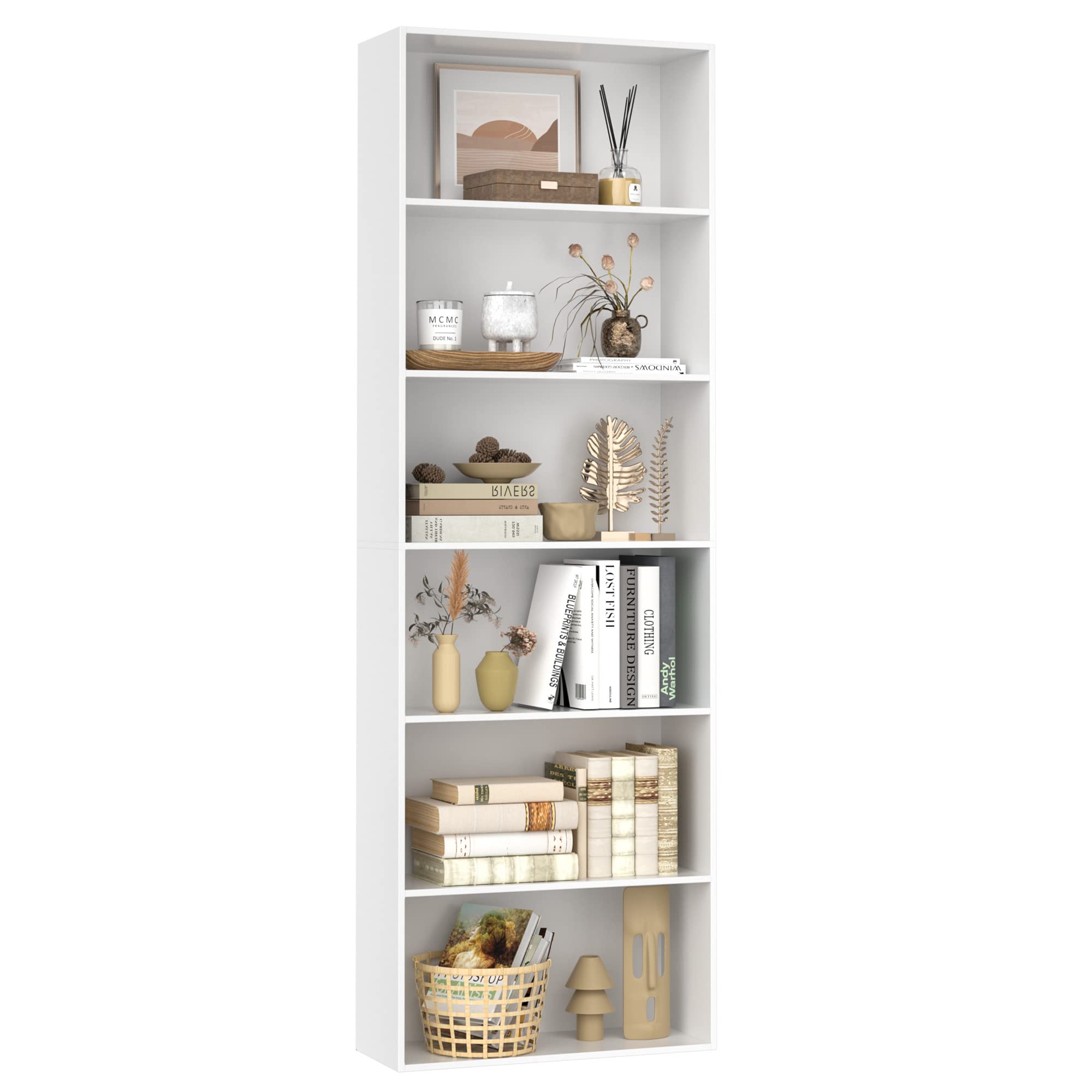 6-Tier Open Bookcase and Bookshelf, Freestanding Display Storage Shelves Tall Bookcase