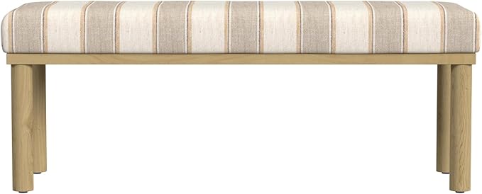 Theodore Decorative Bench with Wood Legs, Large, Cream Contemporary Global Pattern