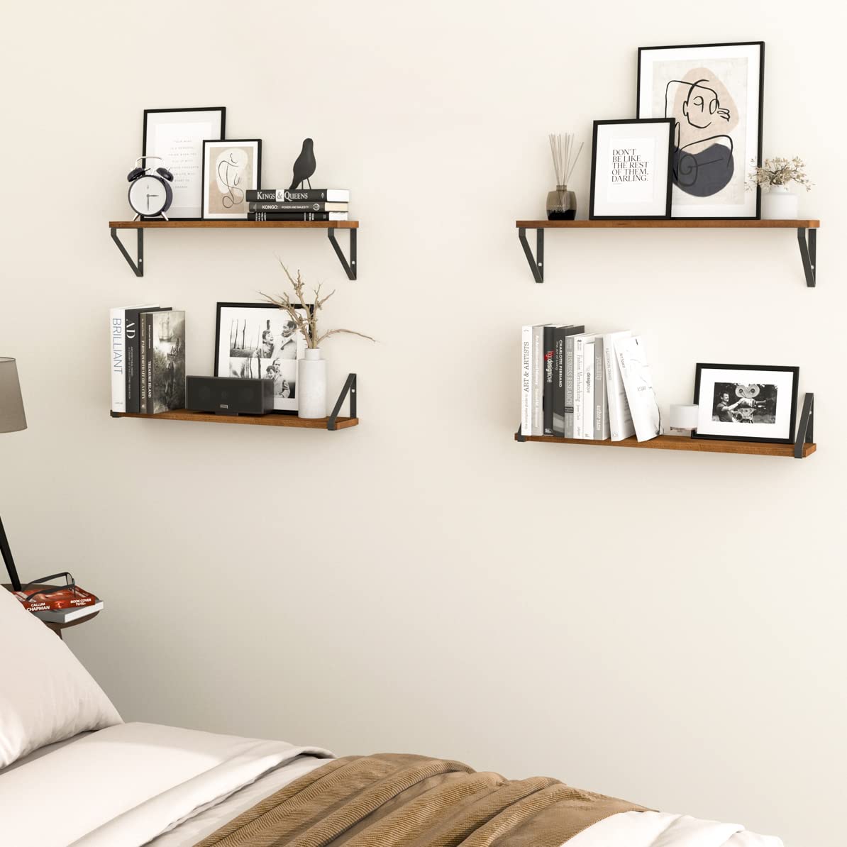 Ponza Floating Shelves for Wall, 24" Rustic Wood Wall Shelves for Bedroom Decor