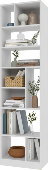 Comfort Valenca 2.0 Bookcase with 5 Unique Shelves, 35-Inch Tall, Space-Saving Mid Century Modern Bookshelf with Open Design, Free Standing Storage Display, Easy Assembly, White