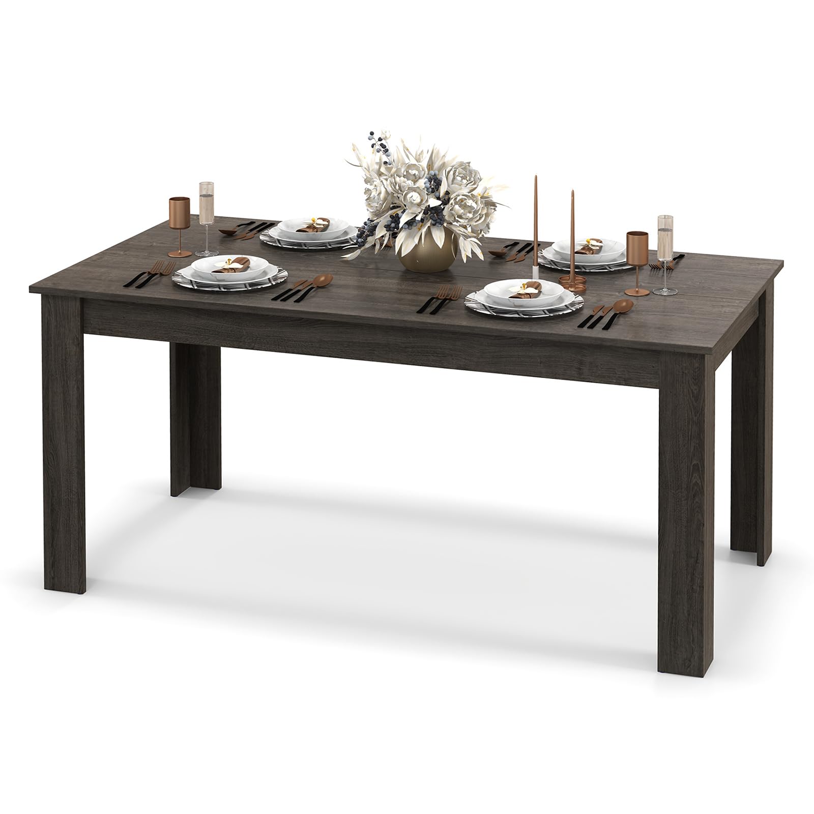 Dining Table for 4-6 People, 63” Modern Kitchen Table with L-Shaped Legs, 330 lbs Weight Capacity