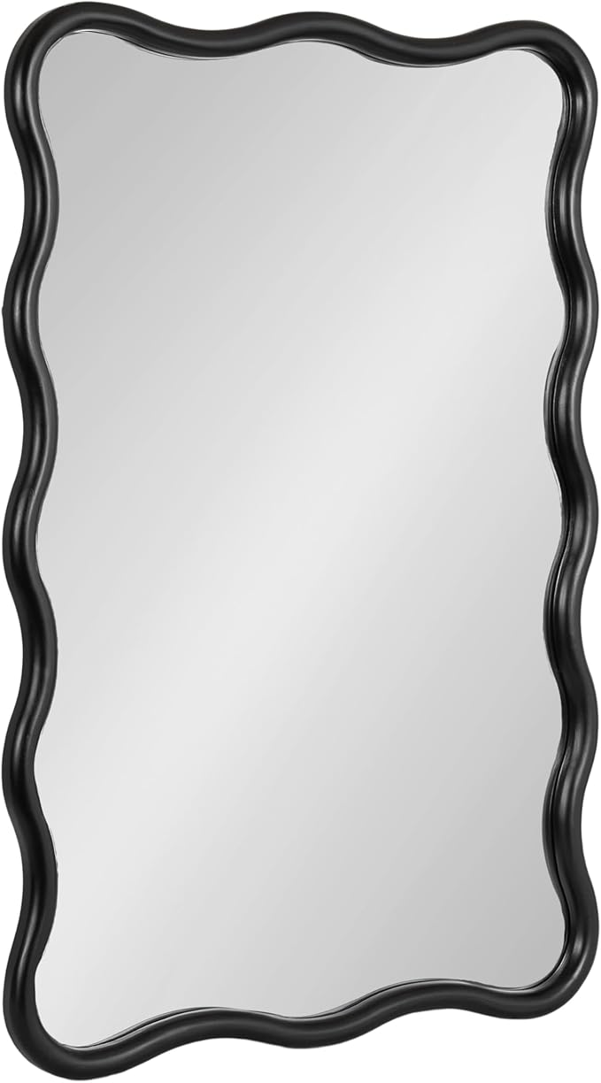 Talma Modern Scalloped Rectangle Wall Mirror, 24 x 36, Natural Wood