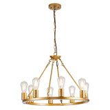 Gold Wagon Wheel Chandelier, 8 Lights Dining Room Light Fixture