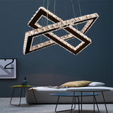 Modern Chandelier 2 Rings Rectangular Crystal Chandeliers LED Pendant Light Adjustable