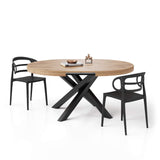 Emma Round Extendable Table, Rustic Oak with Black crossed legs, Made in Italy