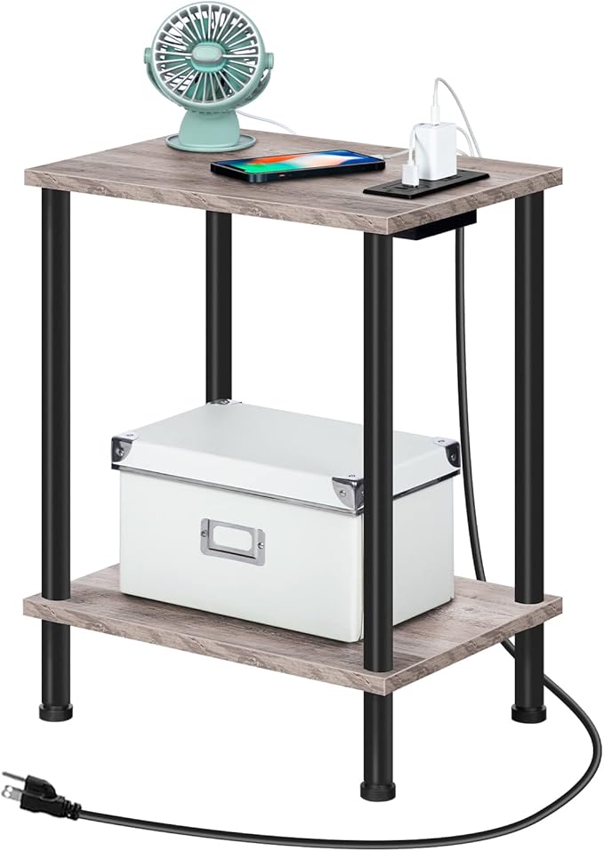 Nightstand with 2-Layer Storage Shelves