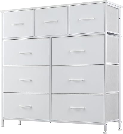 Dresser for Bedroom, Storage Tower with 9, Chest of Drawers with Fabric Bins Sturdy