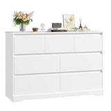 Modern White Dresser, Tall Chest of Drawers with Storage, 7 Drawer Double Dresser