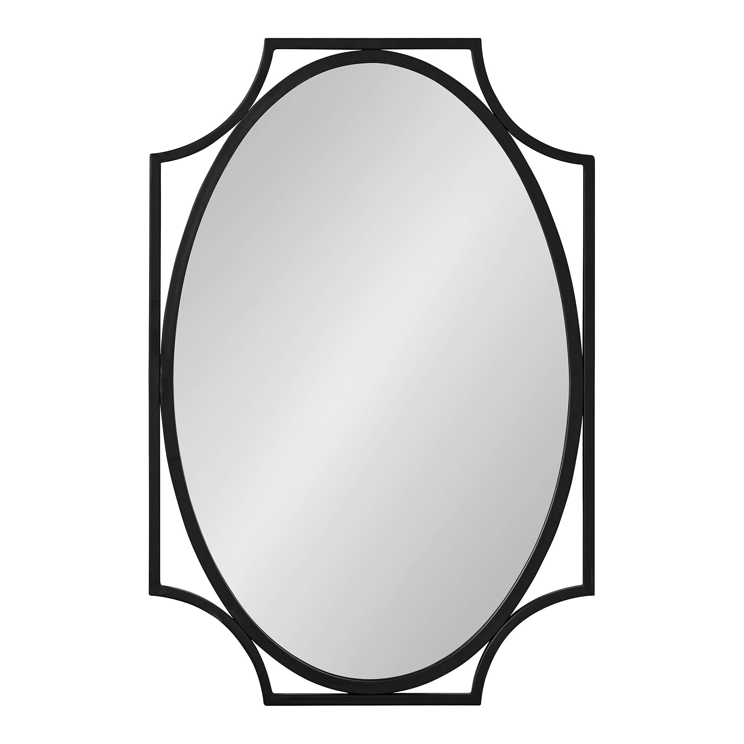 Rateau Modern Scalloped Oval Wall Mirror, 20 x 30, Black, Decorative Wall Decor