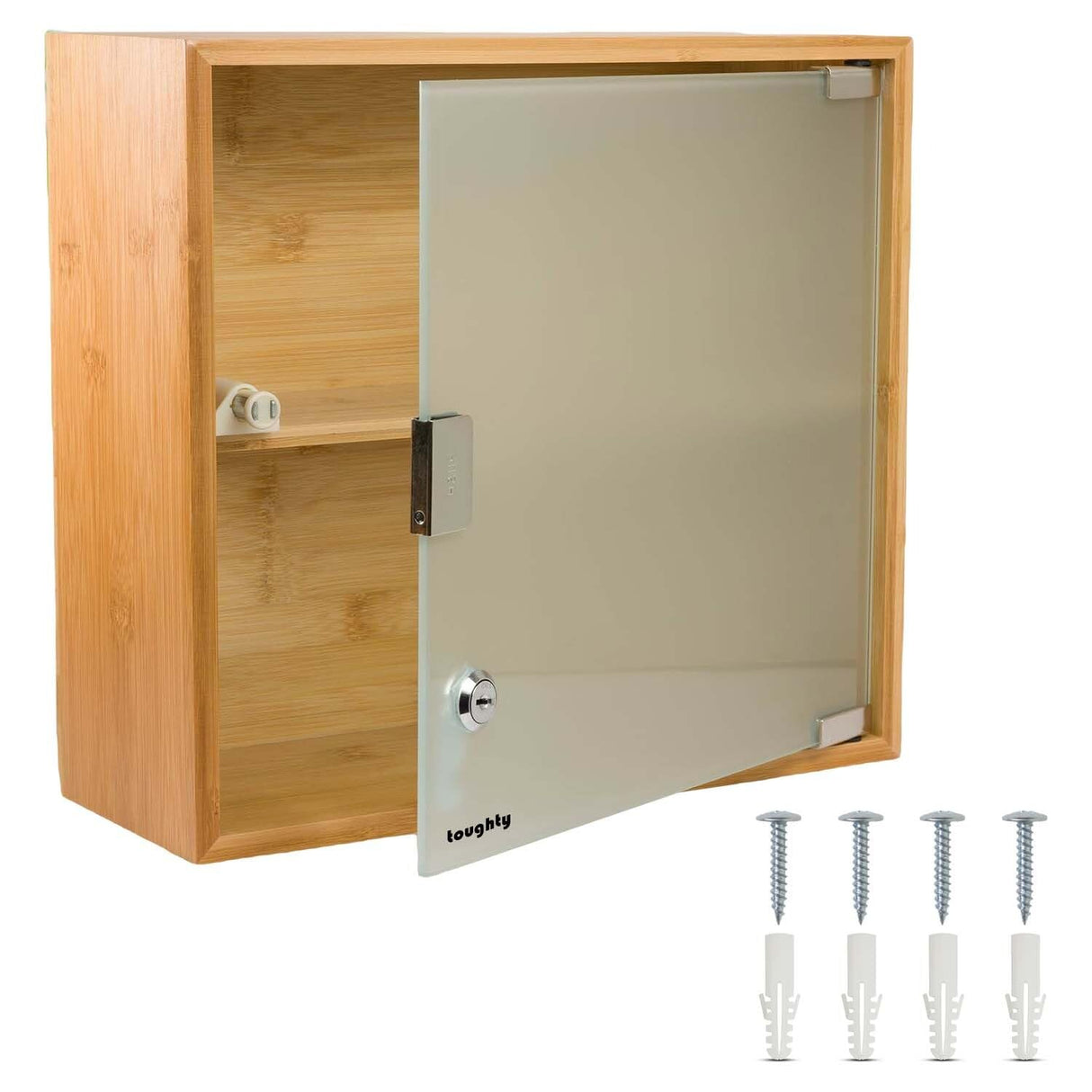 Bamboo Locking Medicine Cabinet - Wall Mount Lockable Medical Storage Box w/Key