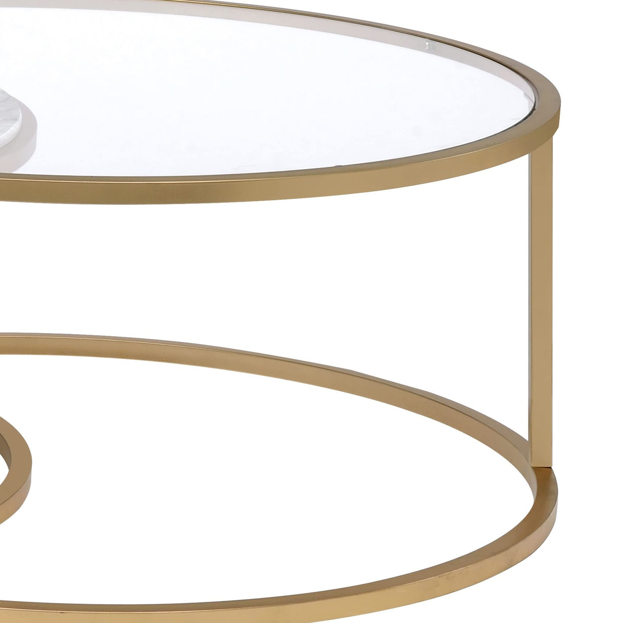 Gold Metal Coffee Tables With Marble Tops, Set Of Two