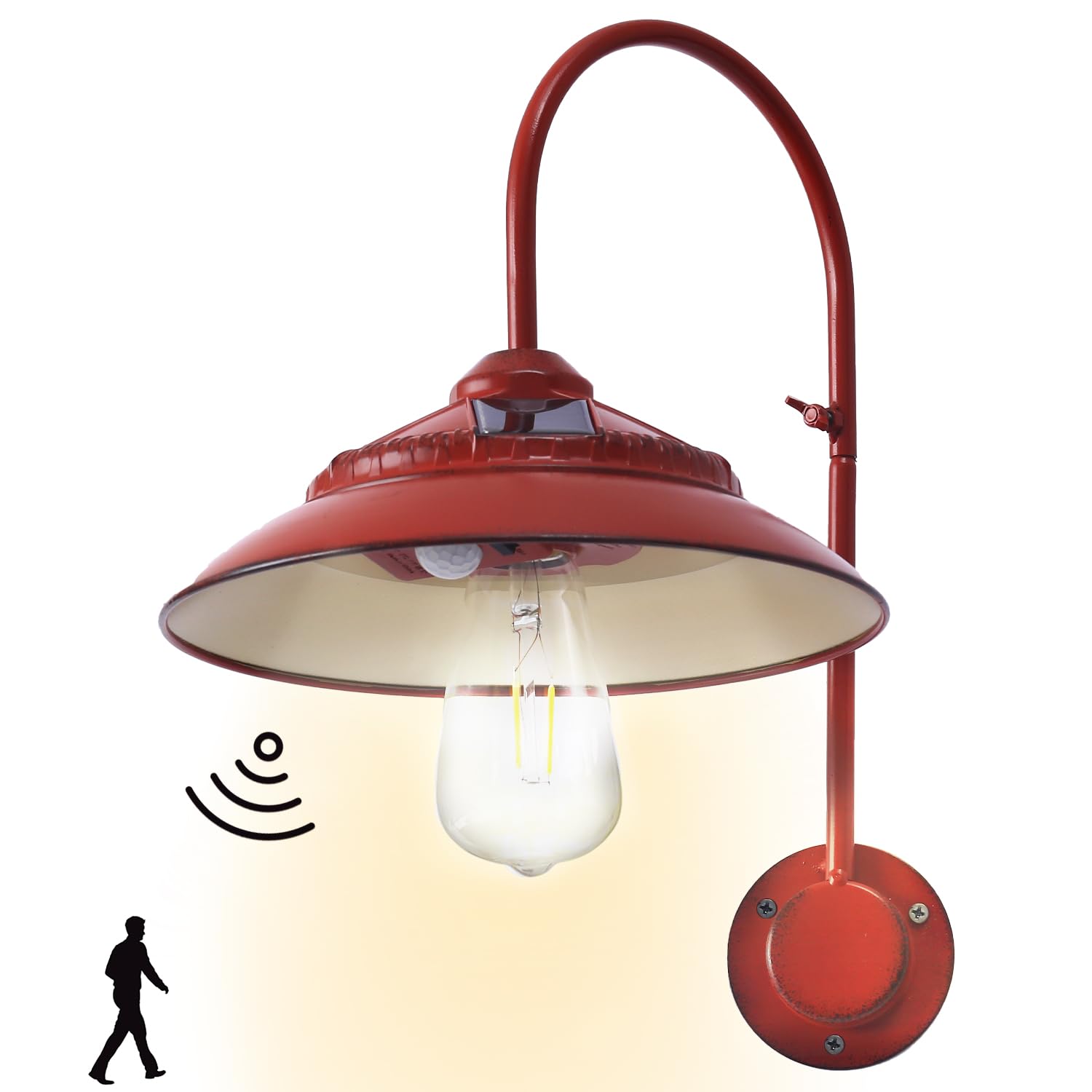 Solar Gooseneck Lights Outdoor Waterproof - Motion Sensor Rustic Vintage Porch Lights