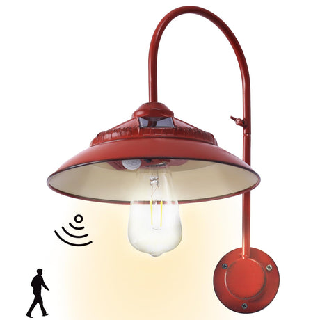 Fashionoda Solar Gooseneck Lights Outdoor Waterproof - Motion Sensor Rustic Vintage Porch Lights with Clear Glass LED Edison Bulbs and 4 Solar Panels for Barn,Patio,Coop,Shed and Courtyard(Red 1P)