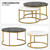 35" Coffee Table Set of 2 Nesting Round Accent Side Tables with Sturdy Metal Frame