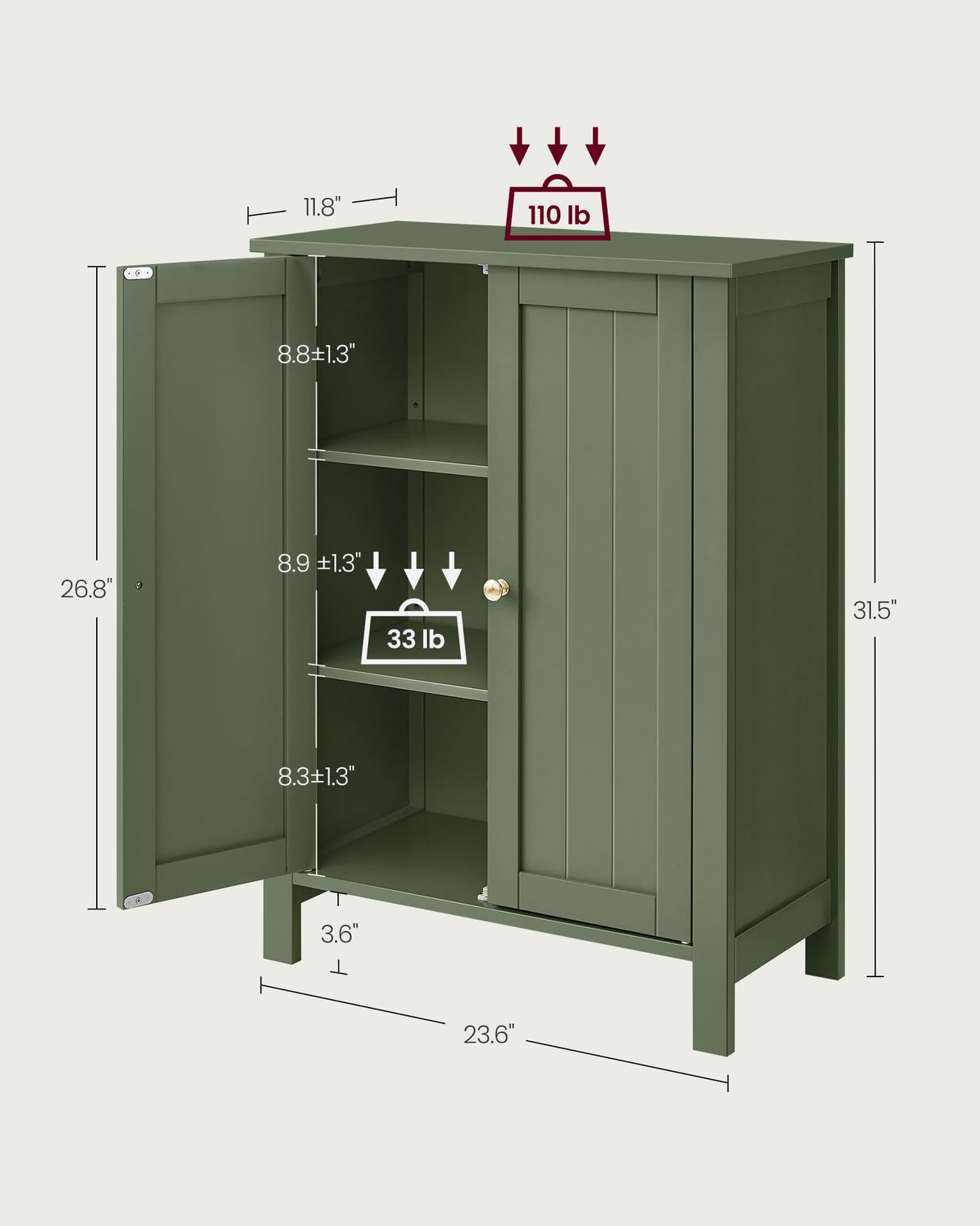 Bathroom Floor Storage Cabinet, Bathroom Storage Unit with 2 Adjustable Shelves,