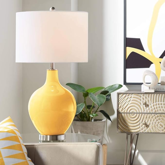 OVO 28 1/2" Tall Modern End Table Lamp Citrus Yellow Finish Glass Single Linen White