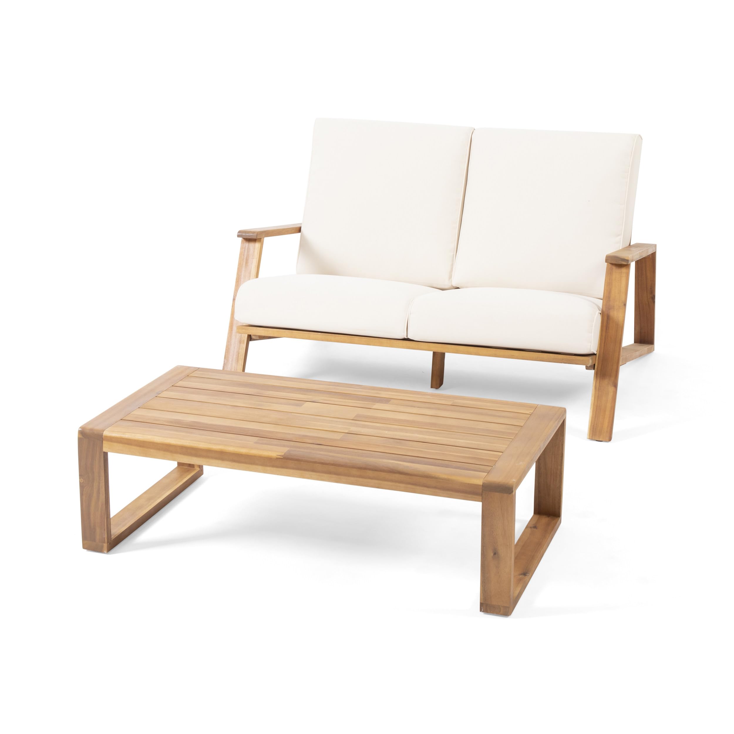 Outdoor Patio Loveseat and Coffee Table Set, Patio Furniture Set with Thick Cushion