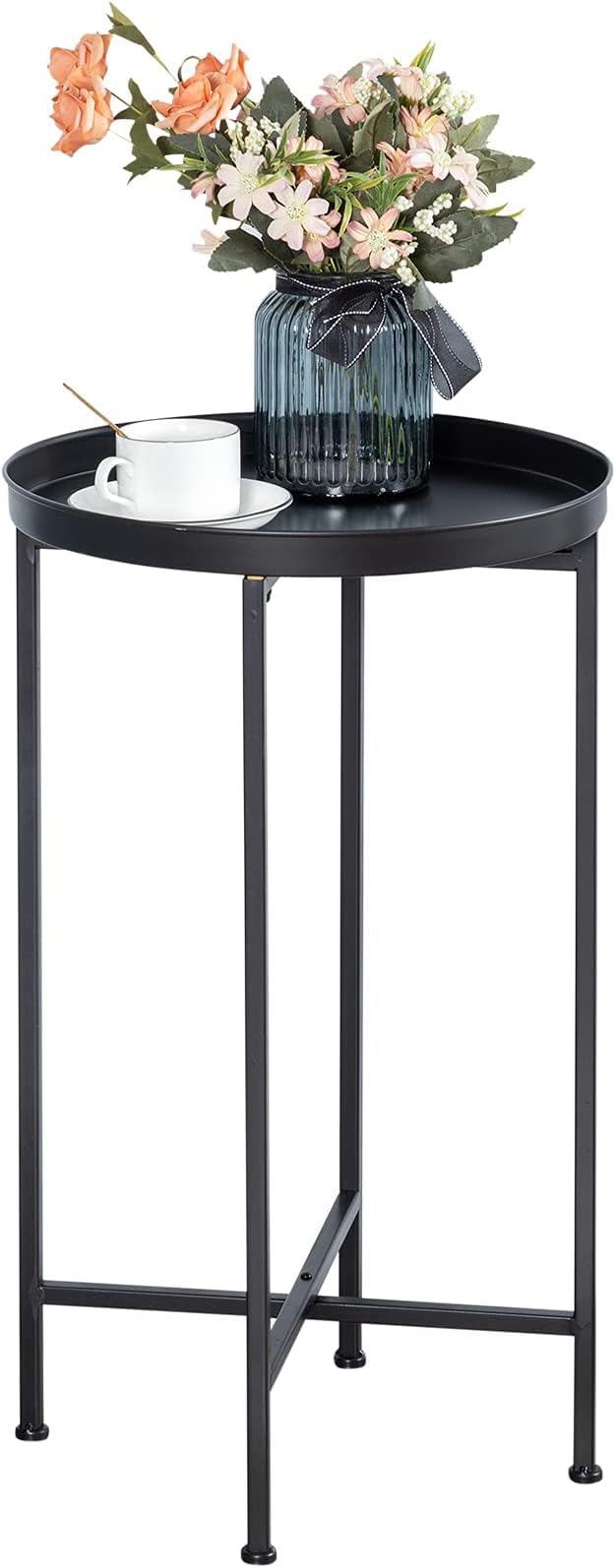 Small Round Metal End Table, Accent Indoor&Outdoor Coffee Side Table