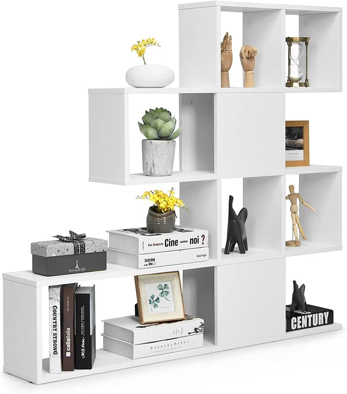 8 Cubes Bookshelf, Modern Ladder Corner Bookcase, 8-Cube Open Stepped Storage Bookcase, 5-Tier Display Shelf for Home Office, 47 x 8 x 43 Inch, Living Room Divider Bookcase