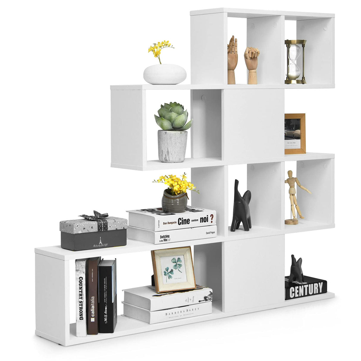 8 Cubes Bookshelf, Modern Ladder Corner Bookcase, 8-Cube Open Stepped Storage Bookcase