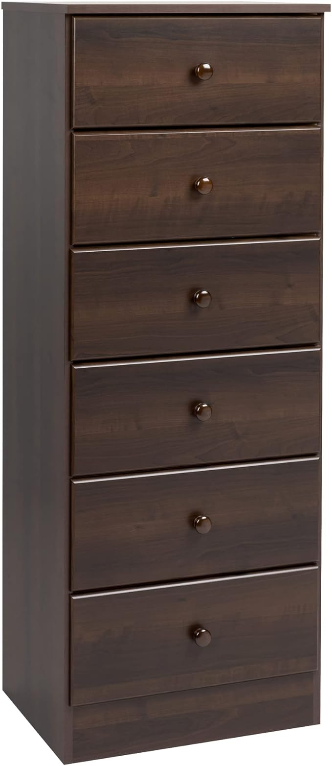 Astrid Tall Black Dresser: 16"D x 20"W x 52"H, 6-Drawer Chest for Bedroom by