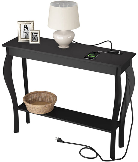 Console Table with Outlets and USB Ports, Narrow Sofa Table,