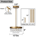 SEOL-Light Antique Gold Crystal Round Tiered Flush Chandeliers Small Pendant Light Fixture for Kitchen,Closet,Entryway,1 Light,40W,E12,12 Dia*6" H;