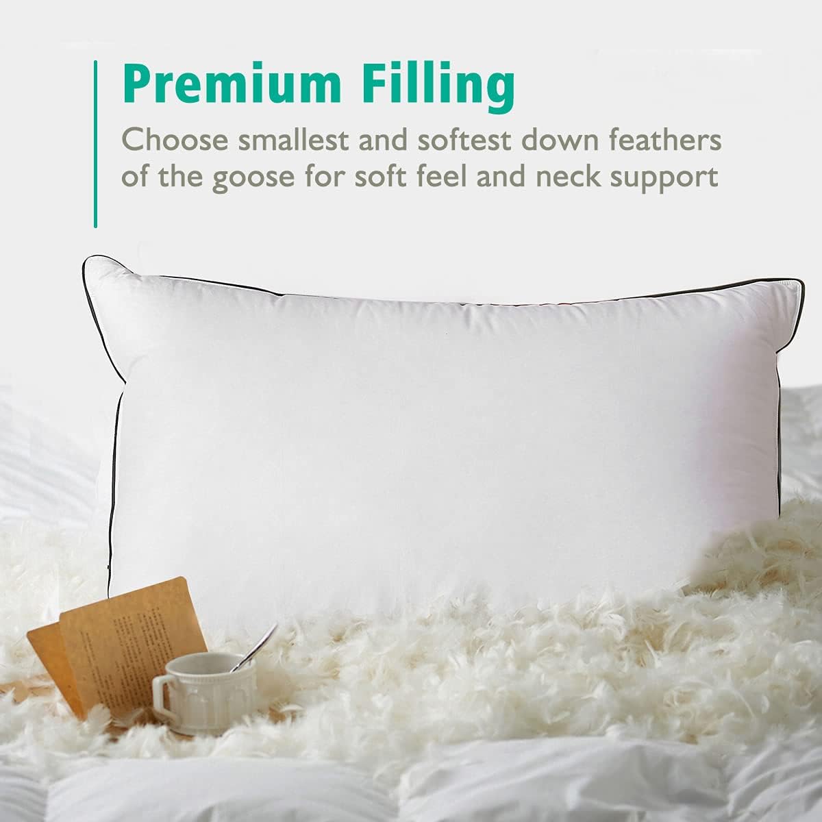 Goose Feather Down Pillows -Set of 1/2 Soft Bed Pillows for Sleeping 100% Organic Cotton