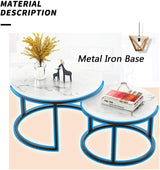 Nest of 2 Tables, MDF Round Side Sofa Table Small Coffee Tea Table for Living Room